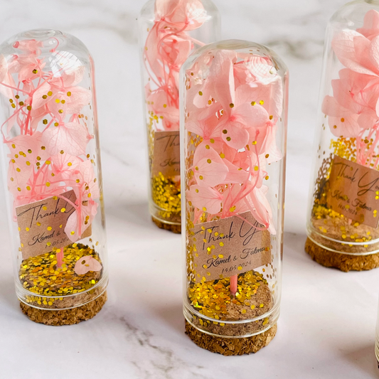 10 pcs Glass Dome Favor with Pink Sakura Flowers and Sparkles
